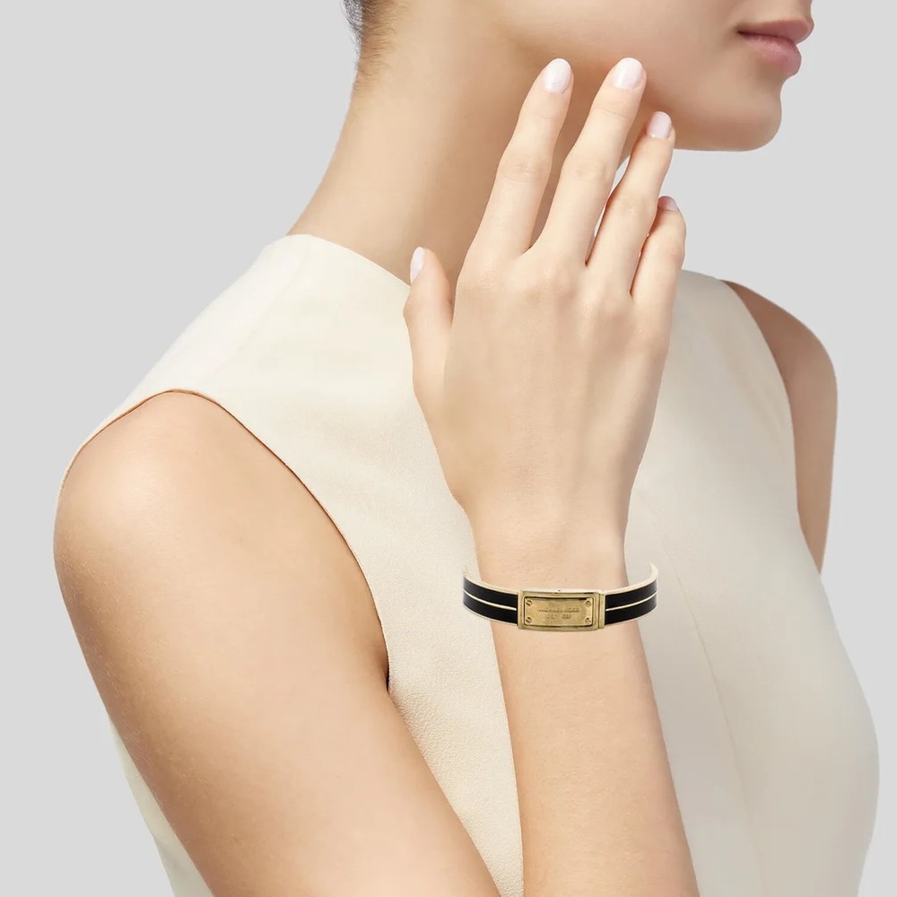 Michael Kors Hinged Bangle Bracelet Black & Gold